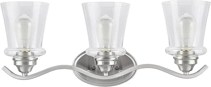 Aspen Creative 62117-1, Three-Light Metal Bathroom Vanity Wall Light Fixture, 24" Wide, Transitional Design in Satin Nickel with Clear Glass Shade
