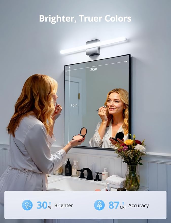 Combuh 2 Pack 24Inch Long Vanity Light for Bathroom 5 Color Adjustable Modern, Bright 14W 1250LM Black Bath Bar Lighting Fixtures Over Mirror IP44 Rustproof Minimalist Led Wall Sconce for Powder Room