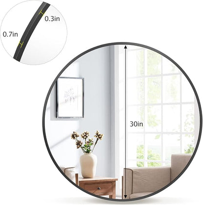 Round Mirror 28" Black Wall Mounted Circle Mirrors Vanity Mirror with Aluminum Alloy Frame Modern Decoration for Bathroom, Living Room, Vanity, Bedroom, Entryway