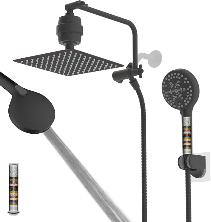 10" Metal Filtered Shower Head with 10-Mode Handheld, Oil Rubbed Bronze | NSF/ANSI/CAN 372 Certified, High Pressure Showerhead Combo, 20 Stage Shower Filter, 11" Shower Arm, 71" Hose, Shower Holder