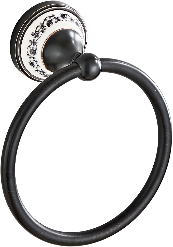 Black Towel Ring, Hand Towel Holder for Bathroom Wall | Heavy-Duty Zinc Alloy Hand Towel Racks, Screw-In Wall-Mounted for Bathroom & Kitchen YIGUANXIN