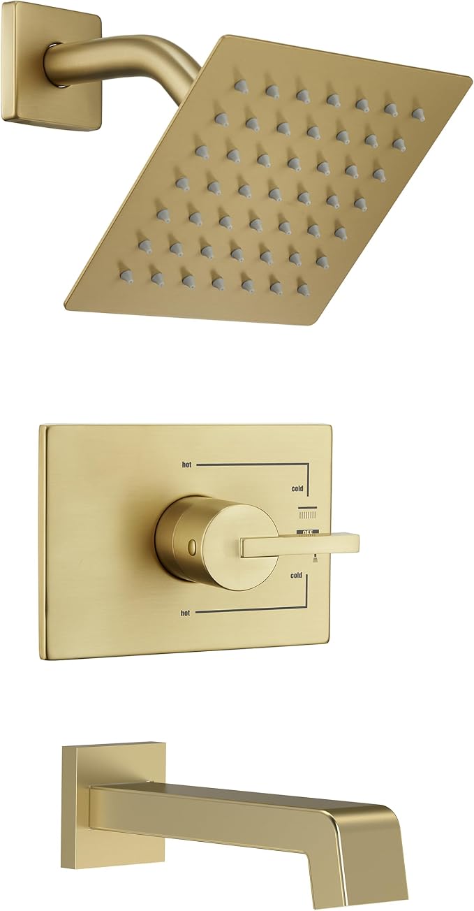 Shower Faucet Set, Brushed Gold, 6 Inch Shower Head& Tub Faucet | Gold Shower Faucet Set,Tub Faucet Set,Shower Faucet,Brushed Gold Shower Faucet Set,Bathtub Shower System