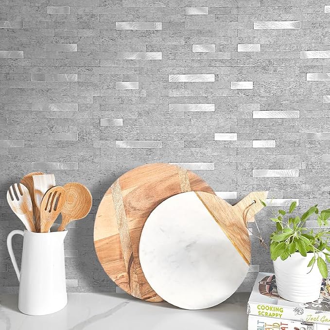 DICOFUN 10 Sheets Peel and Stick Backsplash Wall Tiles, PVC Kitchen Backsplash Peel and Stick in Grey, 9.4 sq.ft
