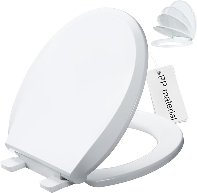 Angol Shiold Round Toilet Seat Soft Close & Quick Release, White Plastic Toilet Seats Cover Rust-Proof(16.5",Modern)