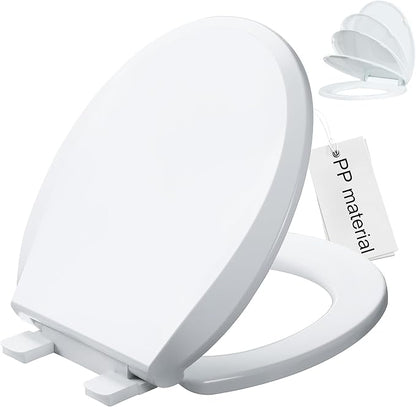 Angol Shiold Round Toilet Seat Soft Close & Quick Release, White Plastic Toilet Seats Cover Rust-Proof(16.5",Modern)