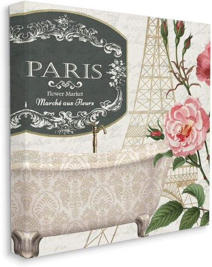 Stupell Industries 'Paris Flower Market Bath Tub'| Canvas Art | Stupell Industries | 30 x 30 Inches, Easy to Hang and Sturdy, Made in USA, by Kim Allen