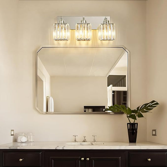 Modern Bathroom Vanity Light 3-Lights Modern Chrome Crystal Bathroom Light Fixtures Over Mirror Chrome Vanity Lighting Crystal Wall Sconce