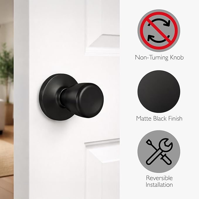 Design House Terrace Non-Turning One-Sided Dummy Door Knob, Matte Black, 728386-MB