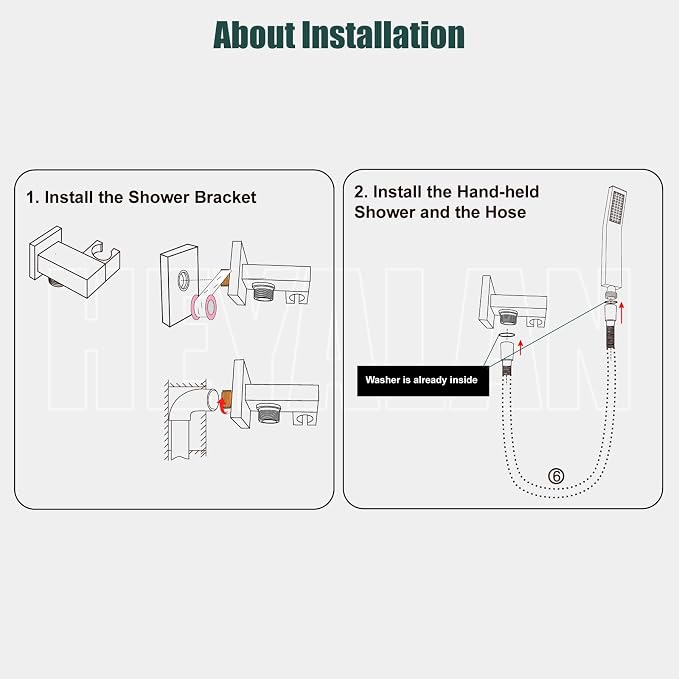Heyalan Hand-held Shower Head Set-SUS304 Handheld Shower,Matte Black | SUS304 stainless steel wand, curved-style design, single rain spray, 59-inch long hose and standard 1/2-inch connection