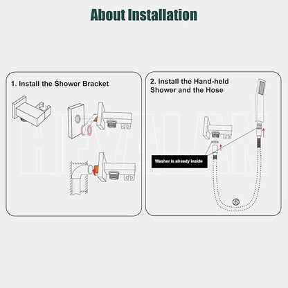 Heyalan Hand-held Shower Head Set-SUS304 Handheld Shower,Matte Black | SUS304 stainless steel wand, curved-style design, single rain spray, 59-inch long hose and standard 1/2-inch connection