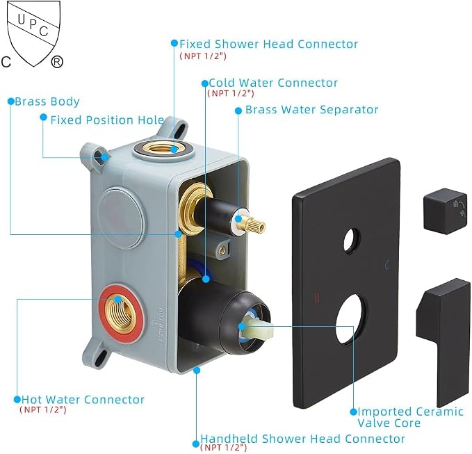 10 Inch Ceiling Mounted Shower System Rain Mixer Shower Combo Set Rainfall Shower Head System Matte Black Shower Faucet Rough-in Valve Body and Trim Kit Included