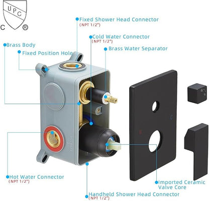 12 Inch Ceiling Mount Matte Black Shower System Bathroom Luxury Rain Mixer Shower Combo Set Ceiling Rainfall Shower Head System (Contain Shower Faucet Rough-in Valve Body and Trim Kit)