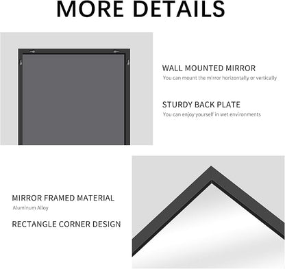 DESBING Black Bathroom Mirror for Wall, 55x36 Inch Rectangle Mirrors with Metal Frame, Modern Vanity Wall Mirror Decor for Entryway Hangs, Bathroom Living Room Horizontal or Vertical