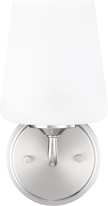 Design House 589283 Stasia Wall Light Sconce with Frosted Glass Tapered Shade for Bathroom Bedroom Entryway, Satin Nickel