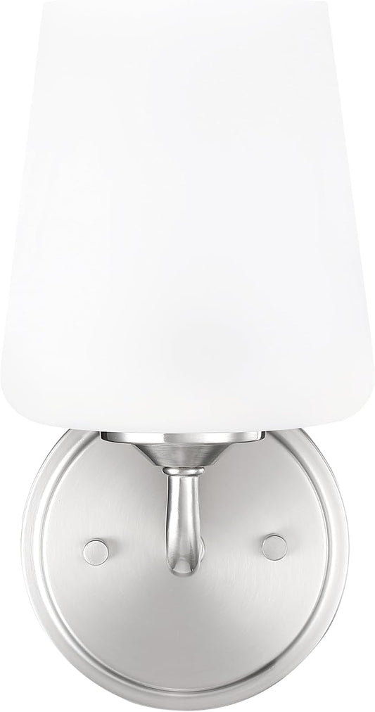 Design House 589283 Stasia Wall Light Sconce with Frosted Glass Tapered Shade for Bathroom Bedroom Entryway, Satin Nickel
