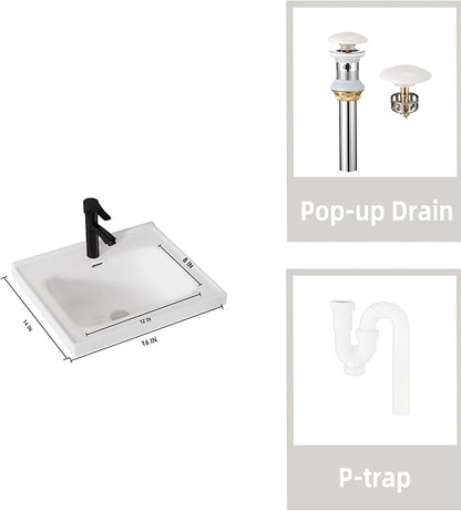 16'' Bathroom Vanity with Ceramic Sink Combo, Wall Mounted Small Bathroom Vanity with Soft-Close Door Modern Floating Cabinet, Pop-up Drain, P-Trap Included, Black(No Faucet)
