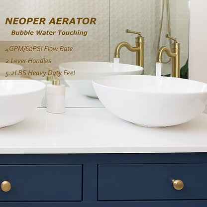 Vessel Sink Faucet Brushed Gold Bathroom Tall Faucet Single Hole Deck-Mount Pop up Drain Assembly Without Overflow Water Supply Lines Included