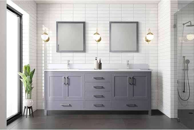 Jacques 80 in. W x 22 in. D Dark Grey Double Bath Vanity and White Quartz Top