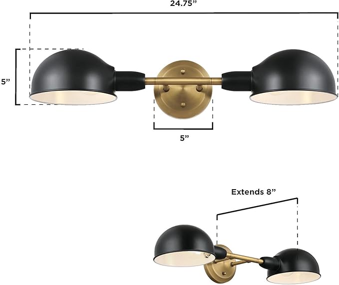 Westinghouse 6130800 Langhorne Transitional Two Light Wall Fixture, Matte Black and Brushed Brass Finish