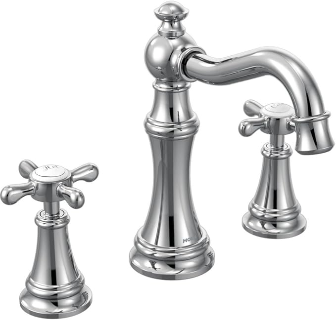 Moen TS42114NL Weymouth Two-Handle Widespread Cross Handle Bathroom Faucet Trim Kit, Valve Required, Polished Nickel