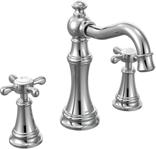 Moen TS42114NL Weymouth Two-Handle Widespread Cross Handle Bathroom Faucet Trim Kit, Valve Required, Polished Nickel