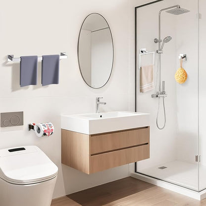 TURS 4-Piece Bathroom Hardware Set Chrome Towel Bar Set 23.6inch Bath Towel Holder Sets SUS 304 Stainless Steel Wall Mounted Towel Rack Sets for Bathroom.