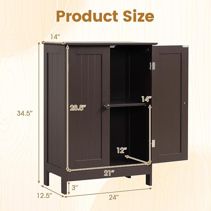 Giantex Storage Cabinet with Doors and Shelves - Freestanding Storage Organizer with Anti-Tipping Device, Entryway Storage Unit for Living Room, Entryway, Bathroom Floor Cabinet (White)