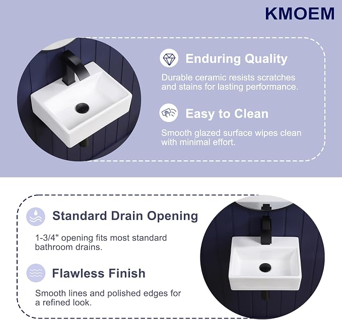 Wall Mount Bathroom Vessel Sink 15"x12" Rectangular Floating White Porcelain Ceramic Wall Hung Vanity Basin Sink for Home,RV,Bathroom