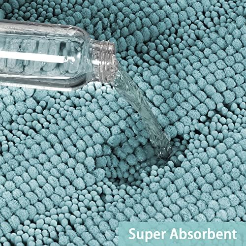 Turquoize Bathroom Rug 24"x36", Soft Absorbent Chenille Bath Rug, Aqua Haze