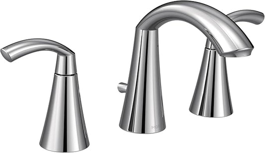 Moen Glyde Chrome Two-Handle High Arc Widespread Bathroom Sink Faucet for 3-Hole Setups with Valve Included, TV6173