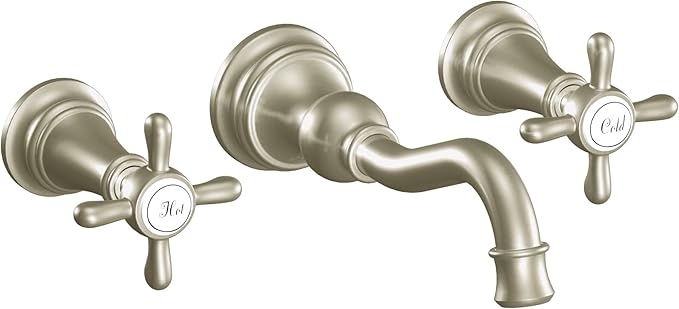 Moen TS42112BN Weymouth Cross Handle Wall Mount Bathroom Faucet Trim, Valve Required, Brushed Nickel