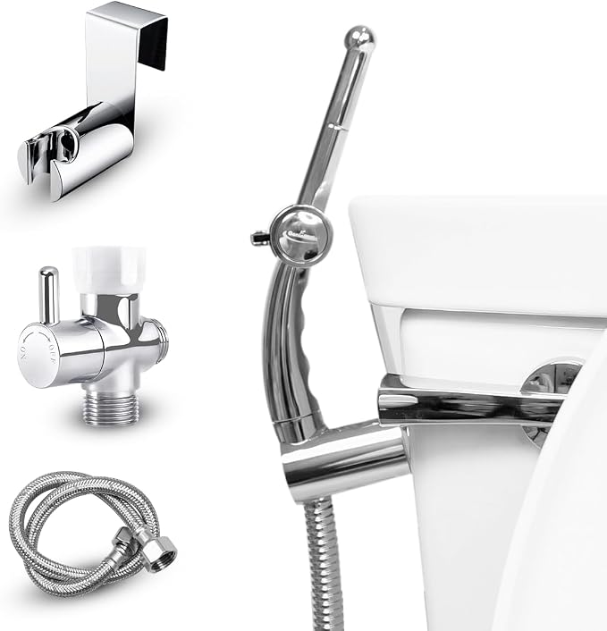 Sparkle Hand Held Bidet. Includes Hybrid T Adapter | Stainless Steel Toilet Hose Sprayer & Precision Knob/w Solid Brass Valve | Toilet Water Sprayer for All Toilets