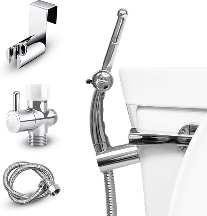 Sparkle Hand Held Bidet. Includes Hybrid T Adapter | Stainless Steel Toilet Hose Sprayer & Precision Knob/w Solid Brass Valve | Toilet Water Sprayer for All Toilets