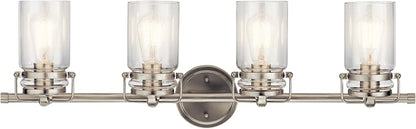 Kichler Brinley 4-Light Farmhouse Vanity Light, Brushed Nickel | Modern farmhouse vanity light with clear glass for bathroom mirrors (32.25" x 10"), 45690NI