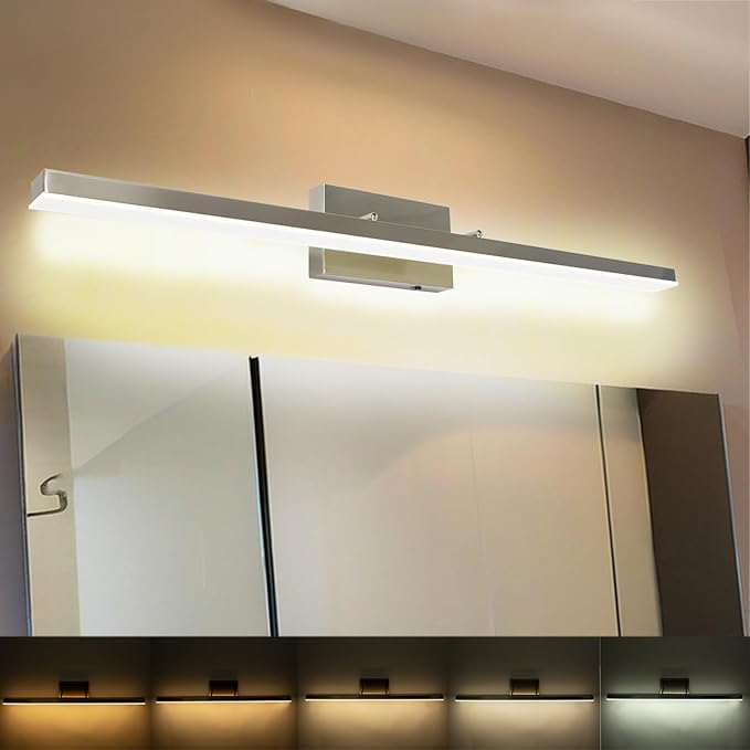 48in Brushed Nickel Bathroom Vanity Light Fixtures Dimmable 5CCT LED Bath Lighting Bar, Adjustable Modern Bath Lights Fixture Over Mirror, Makeup Vanity Lighting for Bathroom