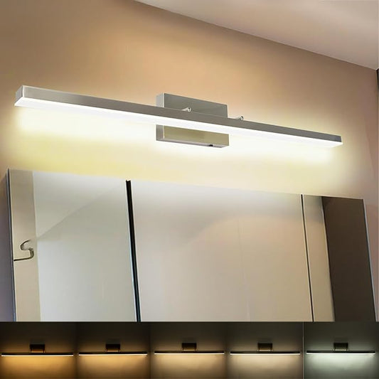 48in Brushed Nickel Bathroom Vanity Light Fixtures Dimmable 5CCT LED Bath Lighting Bar, Adjustable Modern Bath Lights Fixture Over Mirror, Makeup Vanity Lighting for Bathroom