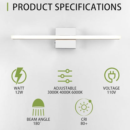 24 Inch LED Bathroom Vanity Light, 3CCT 3000K/4000K/6000K Bathroom Lighting Fixtures Over Mirror, IP44 Modern Chrome Wall Sconce for Bathroom Makeup Dressing Room