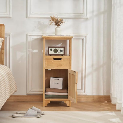 Fully Assembled 30" High Bamboo End Side Table, Preassembled Bathroom Floor Cabinet, Tall Nightstand for Bedroom
