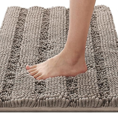 H.VERSAILTEX Bathroom Rugs Bath Rugs for Bathroom Non Slip Bath Mats Extra Thick Chenille Striped Rug 17" x 24" Absorbent Soft Shaggy Washable Dry Fast Bath Mats for Bath Room Floor - Taupe