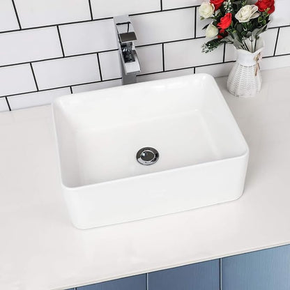 Rectangular Vessel Sink - 18" x 13" Modern Bathroom Vessel Sink White Porcelain Ceramic Rectangle Above Counter Vessel Vanity Sink Art Basin