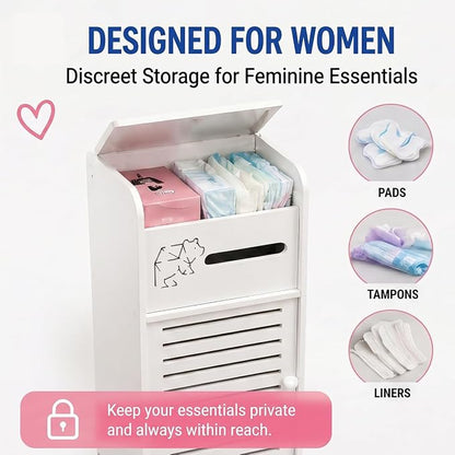 BorealBear Slim Bathroom Storage Cabinet with Louvered Doors for Women, Narrow Freestanding Floor Cabinet to Store Pads Tampons Toiletries, 3-Tier Large Moisture-Resistant Organizer Small Space
