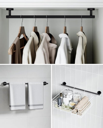 Matte Black Bathroom Hardware Accessories Set 12 Pieces 26" SUS 304 Stainless Steel Bath Towel Holder Bar Set Towel Rack Combination Wall Mounted for Kitchen, Laundry, Bedroom