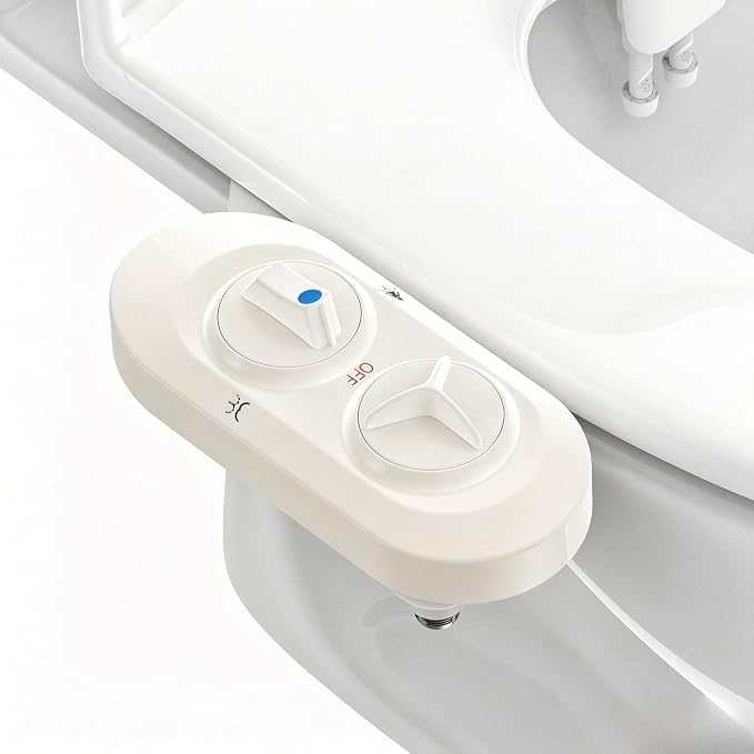 Ultra-Slim Bidet Attachment for Toilet,Retractable Dual Nozzles(Frontal & Rear Wash),Filtered | Non-Electric,Adjustable Fresh Cold Water Pressure, Stainless Steel Inlet(white)