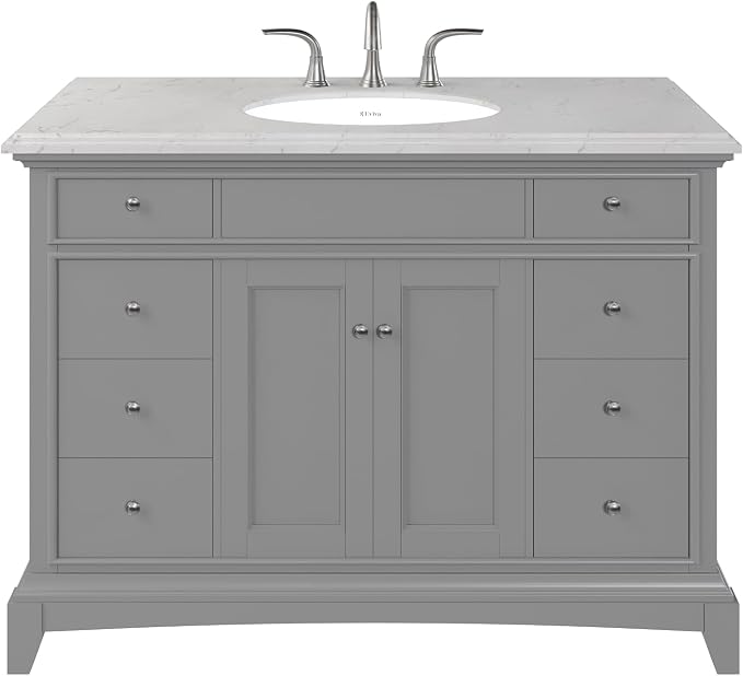 Elite Stamford 42 in. Gray Single Sink Bath Vanity with Carrara Quartz Top and Porcelain Sink