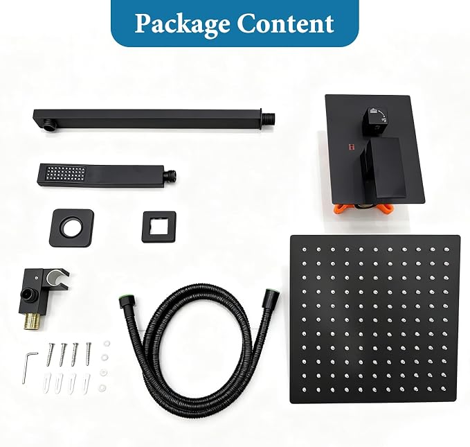 Matte Black Square Shower Head with Handheld Set, Rainfall Shower System Modern Wall Mounted Shower Faucet for Bathroom 10 inch (With Shower Valve)