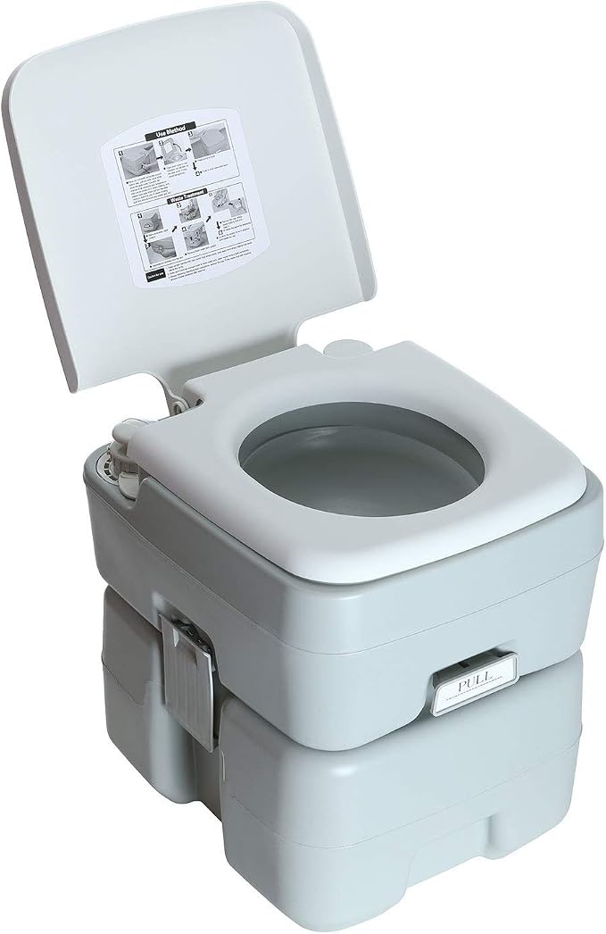 Portable Toilet 5.3 Gallons 20L Piston Pump Flush Effortless Travel Potty Cleaning Detachable Tanks for Camping RV Hiking Trips and Boating