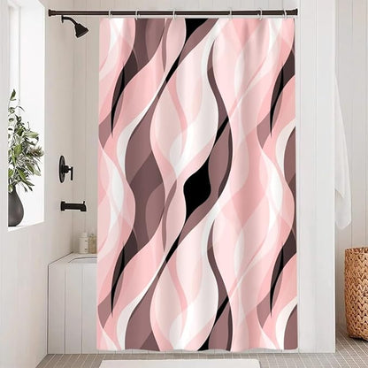 Pink Shower Curtain, Modern Abstract Pink and Grey Striped Shower Curtain Set for Bathroom Waterproof Shower Curtain with Hooks, 48x72 Inch
