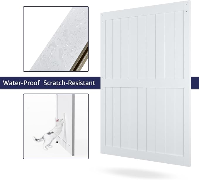 60 x 84in MDF Sliding Barn Door with 10ft Barn Door Hardware Kit & Handle | White Solid Barn Door Slab Covered with Water-Proof PVC Surface, Pre-Drilled Holes Easy Assembly, H-Frame
