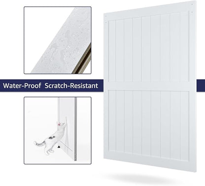 60 x 84in MDF Sliding Barn Door with 10ft Barn Door Hardware Kit & Handle | White Solid Barn Door Slab Covered with Water-Proof PVC Surface, Pre-Drilled Holes Easy Assembly, H-Frame