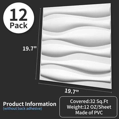 Art3d Decorative 3D Wall Panel, 32 Sq.FT PVC Interior Wall Decor for Living Room, Bedroom, Lobby, Office, Shopping Mall, White
